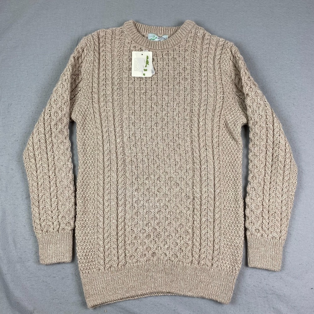 Aran Irish Womens Merino Wool Sweater XL Cable Traditional Fisherman Pullover - Picture 1 of 13